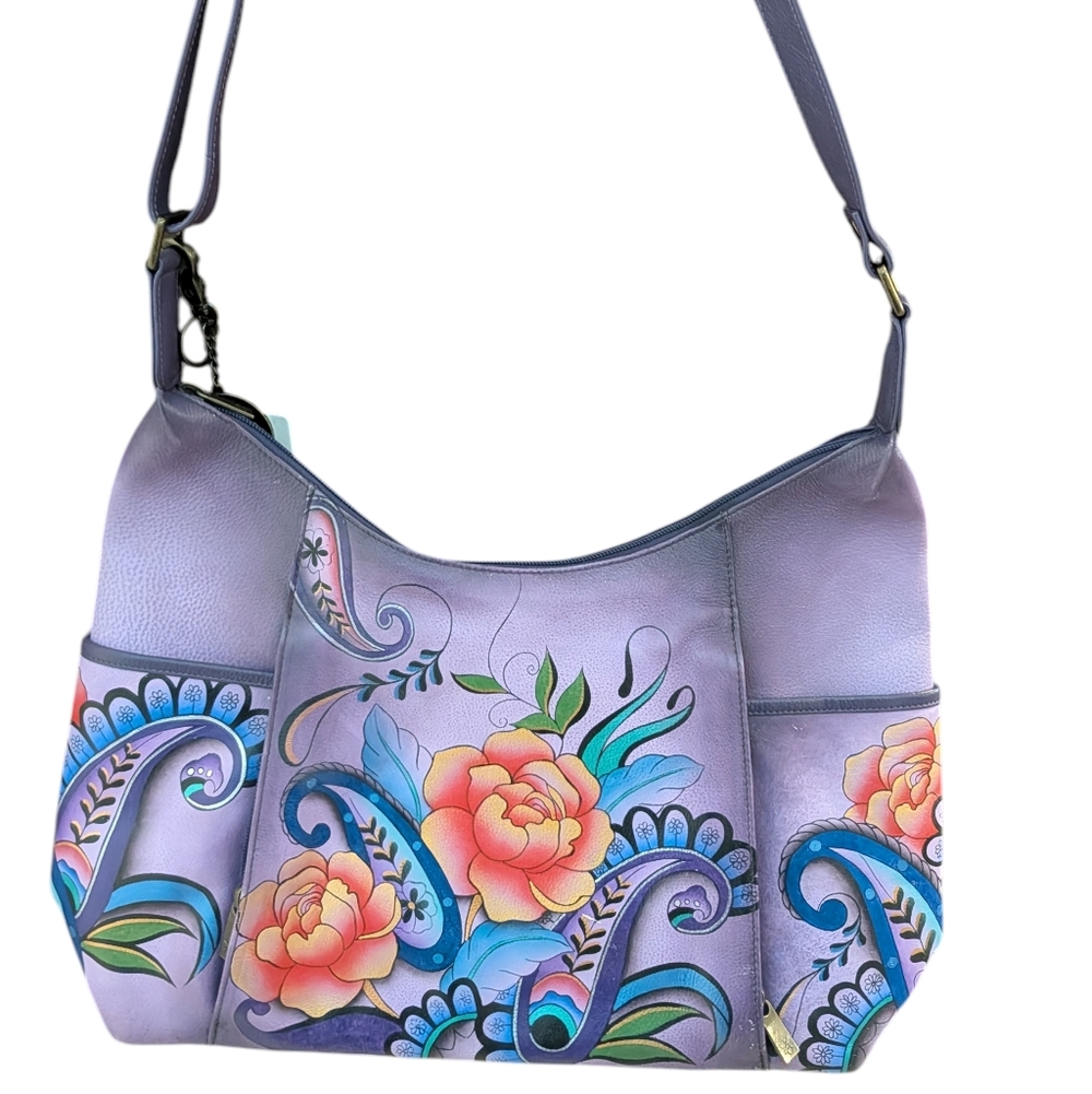 Anuschka Hand Painted Leather Hobo Shoulder/crossbody Bag Genuine Leather